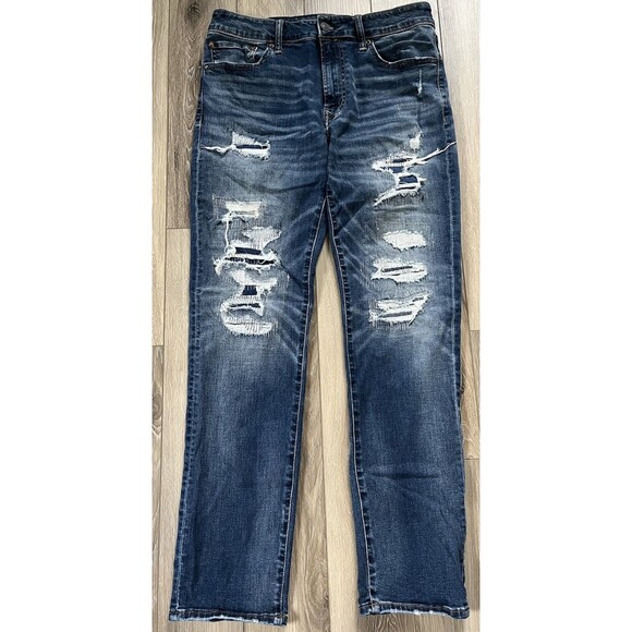 American Eagle Next Level Airflex Slim Straight Distressed Jeans Mens Sz 33x32 - Picture 2 of 9